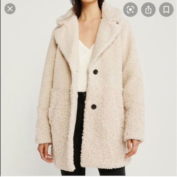 Abercrombie Mixed Fabric Teddy Coat - XL - Cream - Picture 1 of 10